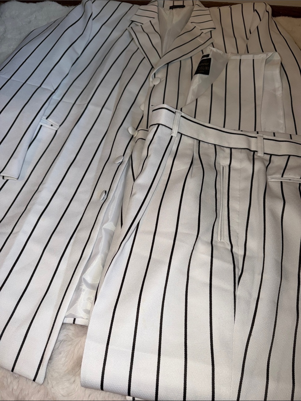 White & Black Pinstripe Men’s 3 Pc Zoot Suit 48R 43X30